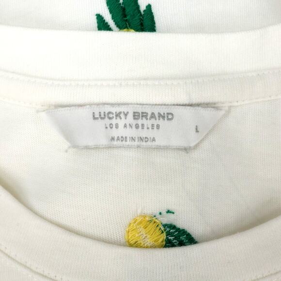 Lucky Brand Top Womens Large White Cotton Embroidered Lemons T-shirt Novelty - Picture 3 of 15